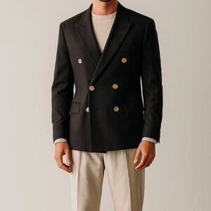 NEW! H&M Men's 34R Double Breasted Old Money Blazer Jacket Gold Buttons Black